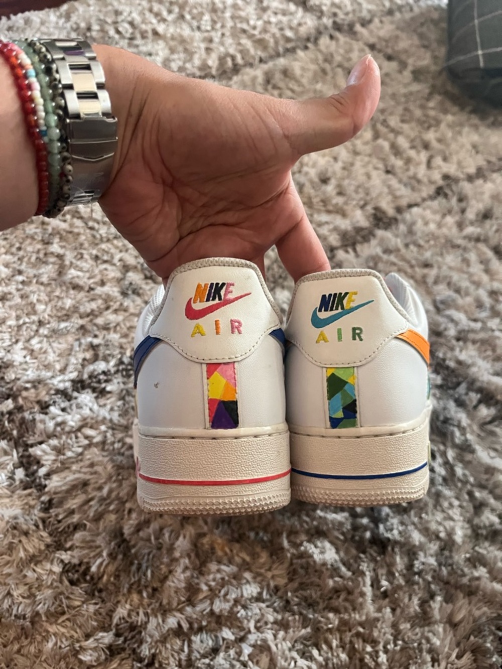 Nike AF1 low Colorblock Sneakers with Orange & Blue Laces. Customized M9/W10.5 - Picture 5 of 7
